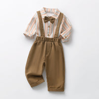 Load image into Gallery viewer, 2 Pieces Set Baby Kid Boys Striped Bow Shirts And Solid Color Jumpsuits Wholesale 26020329
