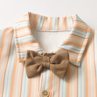 Load image into Gallery viewer, 2 Pieces Set Baby Kid Boys Striped Bow Shirts And Solid Color Jumpsuits Wholesale 26020329
