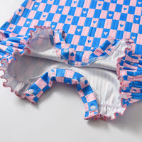 Load image into Gallery viewer, Baby Girls Color-blocking Love heart Checked Rompers Wholesale 26020333
