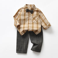 Load image into Gallery viewer, 2 Pieces Set Baby Kid Boys Checked Shirts And Solid Color Pants Wholesale 26020335
