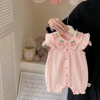 Load image into Gallery viewer, Baby Girls Fruit Muslin&amp;Ribbed Rompers Wholesale 26030910
