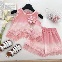 Load image into Gallery viewer, 2 Pieces Set Baby Kid Girls Flower Tank Tops And Solid Color Shorts Wholesale 26030911

