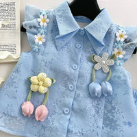 Load image into Gallery viewer, 3 Pieces Set Kid Girls Flower Print Tank Tops Shorts And Hats Wholesale 26030912
