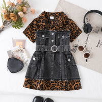 Load image into Gallery viewer, Baby Kid Girls Color-blocking Leopard print Dresses Wholesale 26031747
