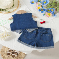 Load image into Gallery viewer, 2 Pieces Set Baby Kid Girls Solid Color Fruit Embroidered Tank Tops And Shorts Wholesale 26040206
