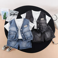 Load image into Gallery viewer, 3 Pieces Set Baby Kid Boys Letters T-Shirts Solid Color Vests Waistcoats And Shorts Wholesale 26040207
