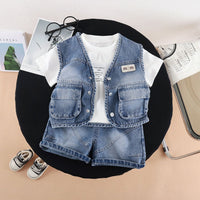 Load image into Gallery viewer, 3 Pieces Set Baby Kid Boys Letters T-Shirts Solid Color Vests Waistcoats And Shorts Wholesale 26040207
