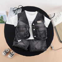 Load image into Gallery viewer, 3 Pieces Set Baby Kid Boys Letters T-Shirts Solid Color Vests Waistcoats And Shorts Wholesale 26040207
