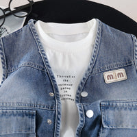 Load image into Gallery viewer, 3 Pieces Set Baby Kid Boys Letters T-Shirts Solid Color Vests Waistcoats And Shorts Wholesale 26040207
