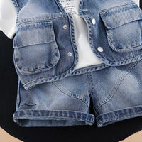 Load image into Gallery viewer, 3 Pieces Set Baby Kid Boys Letters T-Shirts Solid Color Vests Waistcoats And Shorts Wholesale 26040207
