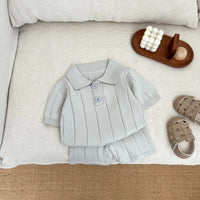 Load image into Gallery viewer, 2 Pieces Set Baby Kid Boys Solid Color Crochet T-Shirts And Shorts Wholesale 26040209

