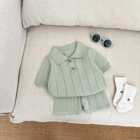 Load image into Gallery viewer, 2 Pieces Set Baby Kid Boys Solid Color Crochet T-Shirts And Shorts Wholesale 26040209
