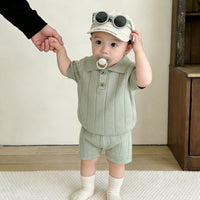 Load image into Gallery viewer, 2 Pieces Set Baby Kid Boys Solid Color Crochet T-Shirts And Shorts Wholesale 26040209
