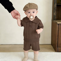 Load image into Gallery viewer, 2 Pieces Set Baby Kid Boys Solid Color Crochet T-Shirts And Shorts Wholesale 26040209
