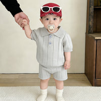Load image into Gallery viewer, 2 Pieces Set Baby Kid Boys Solid Color Crochet T-Shirts And Shorts Wholesale 26040209
