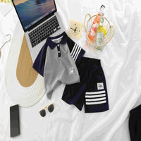 Load image into Gallery viewer, 2 Pieces Set Baby Kid Boys Sports Striped Letters Polo Shirts And Solid Color Shorts Wholesale 26040211
