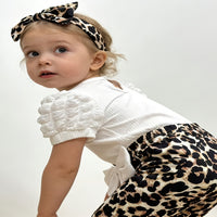 Load image into Gallery viewer, 3 Pieces Set Baby Kid Girls Solid Color Tops Leopard Bow Pants And Headwear Wholesale 26040213

