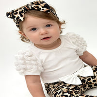 Load image into Gallery viewer, 3 Pieces Set Baby Kid Girls Solid Color Tops Leopard Bow Pants And Headwear Wholesale 26040213
