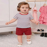 Load image into Gallery viewer, 2 Pieces Set Baby Kid Girls Striped T-Shirts And Solid Color Shorts Wholesale 26040214
