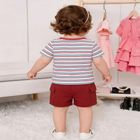 Load image into Gallery viewer, 2 Pieces Set Baby Kid Girls Striped T-Shirts And Solid Color Shorts Wholesale 26040214
