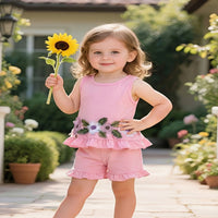 Load image into Gallery viewer, 2 Pieces Set Baby Kid Girls Flower Embroidered Tank Tops And Solid Color Shorts Wholesale 26040216

