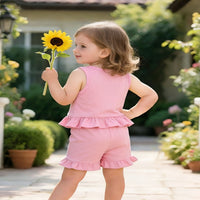 Load image into Gallery viewer, 2 Pieces Set Baby Kid Girls Flower Embroidered Tank Tops And Solid Color Shorts Wholesale 26040216
