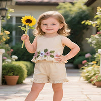 Load image into Gallery viewer, 2 Pieces Set Baby Kid Girls Flower Embroidered Tank Tops And Solid Color Shorts Wholesale 26040216

