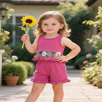 Load image into Gallery viewer, 2 Pieces Set Baby Kid Girls Flower Embroidered Tank Tops And Solid Color Shorts Wholesale 26040216
