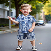 Load image into Gallery viewer, 2 Pieces Set Baby Kid Boys Solid Color Checked Shirts And Shorts Wholesale 26040218
