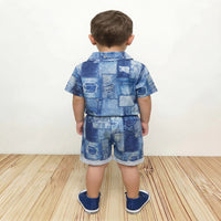 Load image into Gallery viewer, 2 Pieces Set Baby Kid Boys Solid Color Checked Shirts And Shorts Wholesale 26040218
