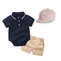 Load image into Gallery viewer, 3 Pieces Set Baby Boys Solid Color Rompers Shorts And Hats Wholesale 26040224
