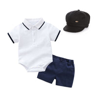 Load image into Gallery viewer, 3 Pieces Set Baby Boys Solid Color Rompers Shorts And Hats Wholesale 26040224
