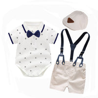 Load image into Gallery viewer, 3 Pieces Set Baby Kid Boys Solid Color Print Rompers Shorts And Hats Wholesale 26040230
