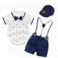 Load image into Gallery viewer, 3 Pieces Set Baby Kid Boys Solid Color Print Rompers Shorts And Hats Wholesale 26040230
