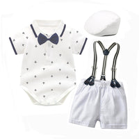 Load image into Gallery viewer, 3 Pieces Set Baby Kid Boys Solid Color Print Rompers Shorts And Hats Wholesale 26040230
