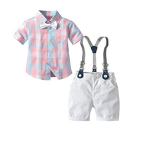 Load image into Gallery viewer, 2 Pieces Set Baby Kid Boys Color-blocking Checked Shirts And Solid Color Rompers Wholesale 26040231
