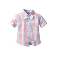 Load image into Gallery viewer, 2 Pieces Set Baby Kid Boys Color-blocking Checked Shirts And Solid Color Rompers Wholesale 26040231
