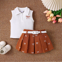 Load image into Gallery viewer, 2 Pieces Set Baby Kid Girls Solid Color Bow Tank Tops And Skirts Wholesale 26040232
