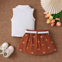 Load image into Gallery viewer, 2 Pieces Set Baby Kid Girls Solid Color Bow Tank Tops And Skirts Wholesale 26040232
