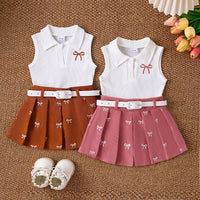 Load image into Gallery viewer, 2 Pieces Set Baby Kid Girls Solid Color Bow Tank Tops And Skirts Wholesale 26040232
