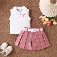 Load image into Gallery viewer, 2 Pieces Set Baby Kid Girls Solid Color Bow Tank Tops And Skirts Wholesale 26040232
