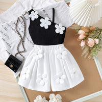 Load image into Gallery viewer, 2 Pieces Set Baby Kid Girls Solid Color Flower Tank Tops And Shorts Wholesale 26040234
