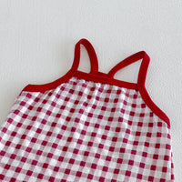 Load image into Gallery viewer, 2 Pieces Set Baby Kid Girls Checked Tank Tops Flower And Embroidered Shorts Wholesale 26051107
