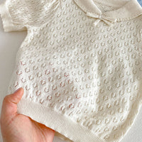 Load image into Gallery viewer, 2 Pieces Set Baby Kid Girls Hollow Cutout Knit Peter Pan Collar Bow Top And Bloomer Shorts Wholesale 26051109
