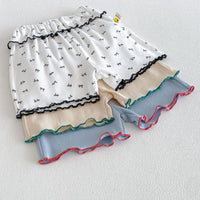 Load image into Gallery viewer, 2 Pieces Set Baby Kid Girls Peter Pan Collar Bow Ribbed Short Sleeve Top And Shorts Wholesale 26051110
