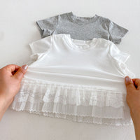 Load image into Gallery viewer, Baby Kid Girls Multi Layer Lace Hem Short Sleeve T-Shirts Wholesale 26051111
