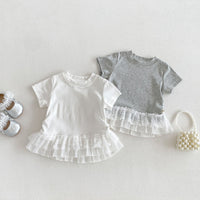 Load image into Gallery viewer, Baby Kid Girls Multi Layer Lace Hem Short Sleeve T-Shirts Wholesale 26051111

