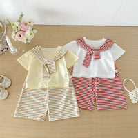 Load image into Gallery viewer, 2 Pieces Set Baby Kid Girls Solid Color Tops And Striped Pants Wholesale 26051113
