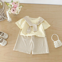 Load image into Gallery viewer, 2 Pieces Set Baby Kid Girls Solid Color Tops And Striped Pants Wholesale 26051113
