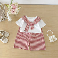 Load image into Gallery viewer, 2 Pieces Set Baby Kid Girls Solid Color Tops And Striped Pants Wholesale 26051113
